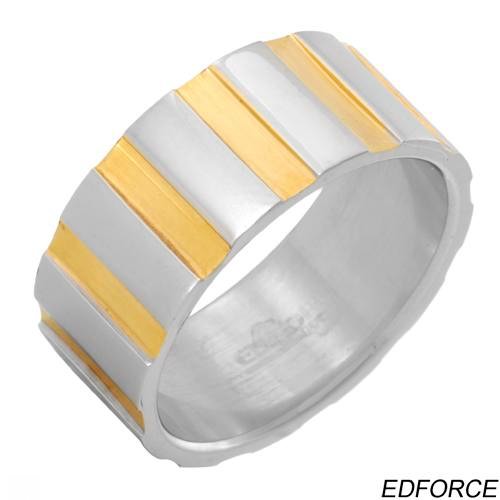 EDFORCE*10MM WIDE SOLID TWO TONE StSl RING-sz12